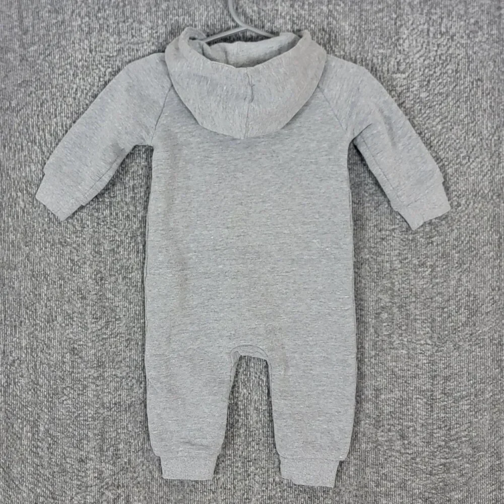 Nike Baby One Piece Coverall Boys 6M Gray Romper Full Zip Infant Hooded Jumpsuit